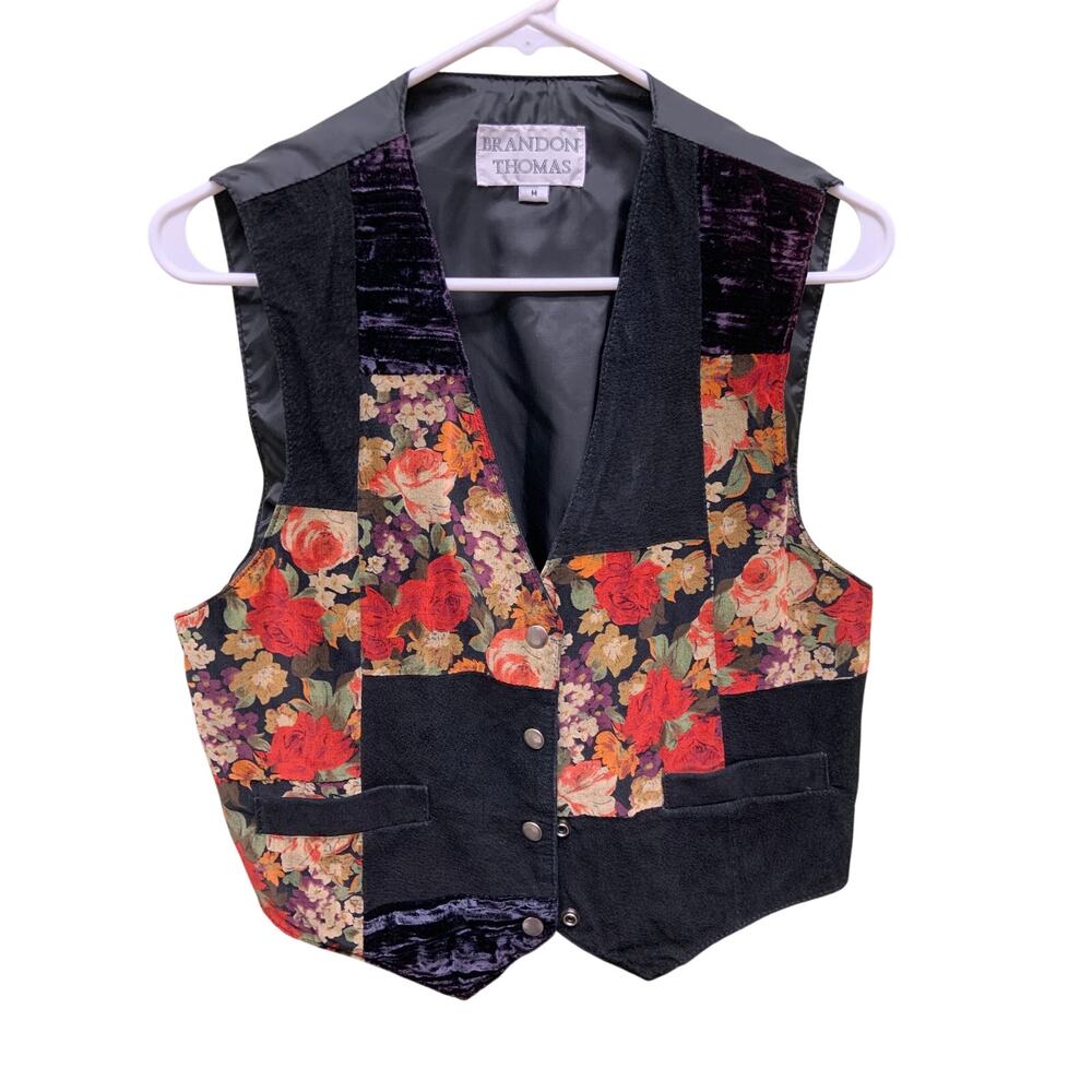 Brandon Thomas Snap Front Patchwork Floral Suede … - image 1
